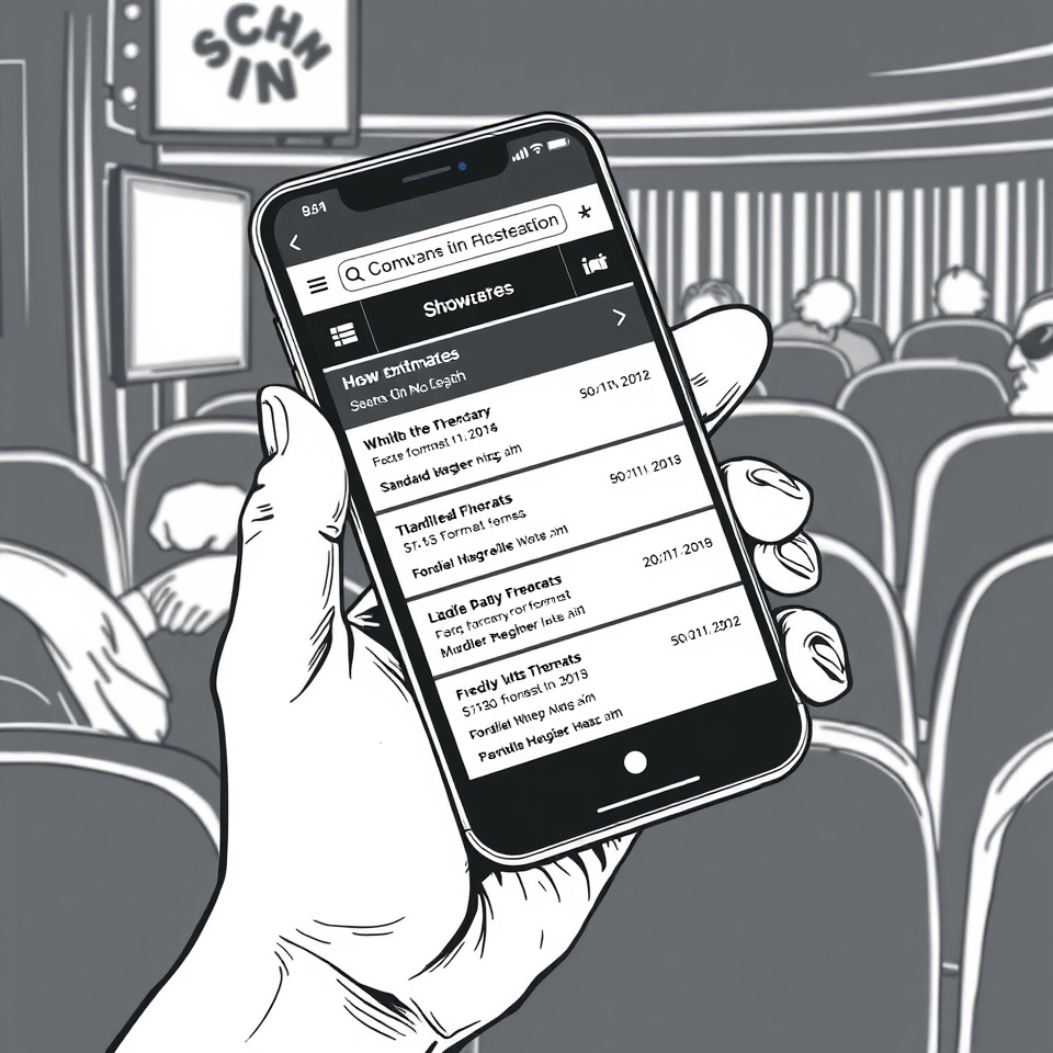 Smartphone screen showing movie showtimes and format options.
